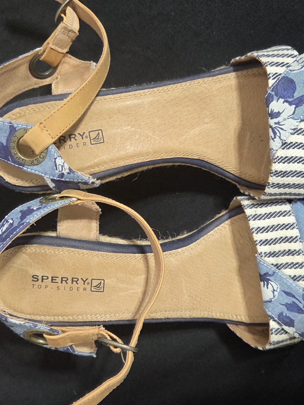 Sperry Blue Floral Canvas Wedge Sandals